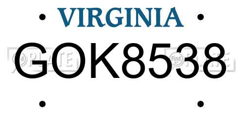 GOK8538 Virginia License Plate
