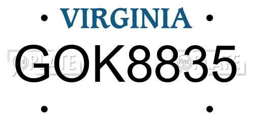 GOK8835 Virginia License Plate