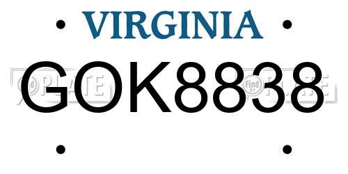 GOK8838 Virginia License Plate