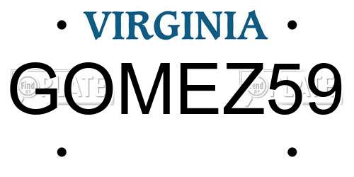GOMEZ59 Virginia License Plate