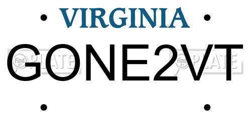 GONE2VT Virginia License Plate