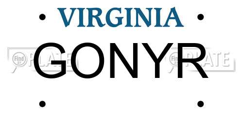 GONYR Virginia License Plate