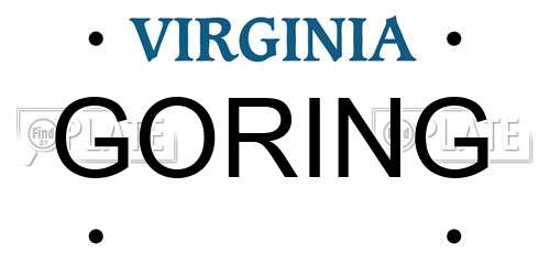 GORING Virginia License Plate