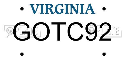 GOTC92 Virginia License Plate