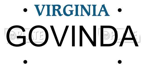 GOVINDA Virginia License Plate