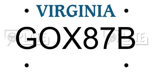GOX87B Virginia License Plate