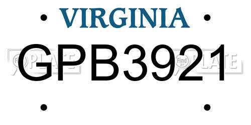 GPB3921 Virginia License Plate