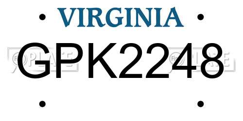 GPK2248 Virginia License Plate