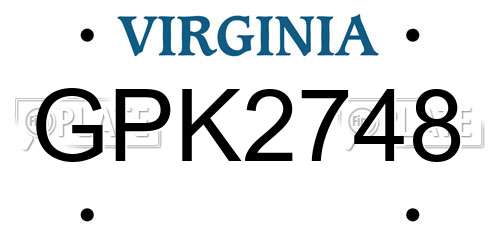 GPK2748 Virginia License Plate