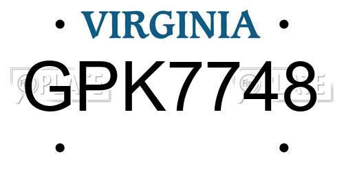 GPK7748 Virginia License Plate