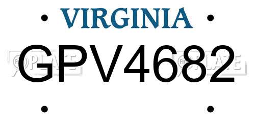 GPV4682 Virginia License Plate