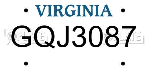 GQJ3087 Virginia License Plate