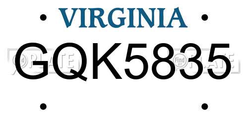 GQK5835 Virginia License Plate