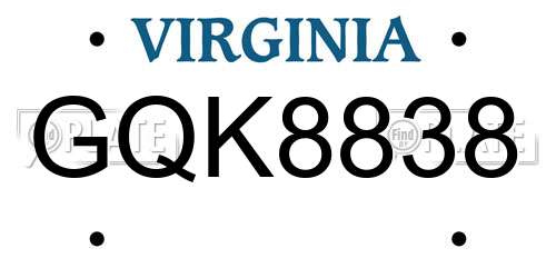 GQK8838 Virginia License Plate