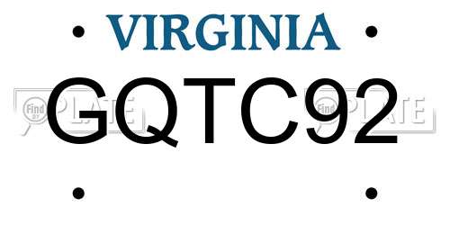 GQTC92 Virginia License Plate