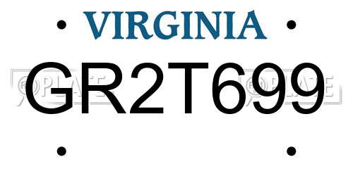 GR2T699 Virginia License Plate