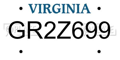 GR2Z699 Virginia License Plate