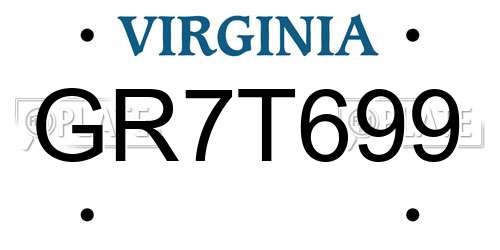 GR7T699 Virginia License Plate