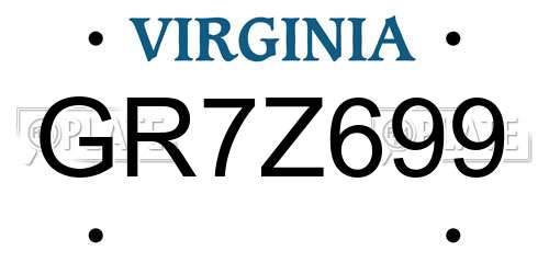 GR7Z699 Virginia License Plate