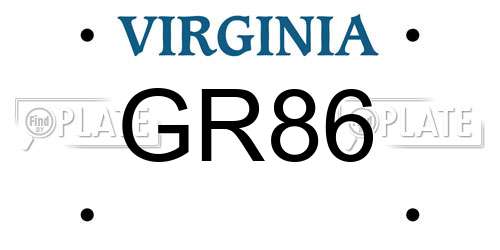 GR86 Virginia License Plate