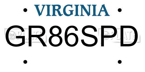 GR86SPD Virginia License Plate
