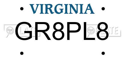 GR8PL8 Virginia License Plate