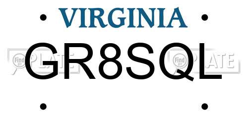 GR8SQL Virginia License Plate