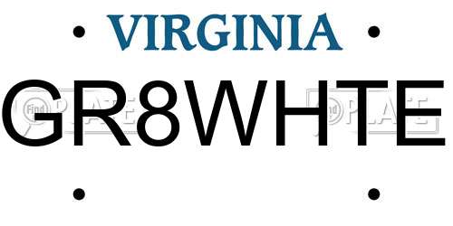 GR8WHTE Virginia License Plate