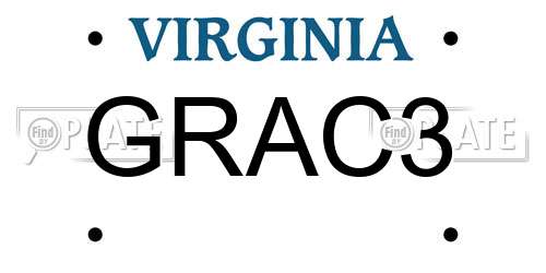 GRAC3 Virginia License Plate