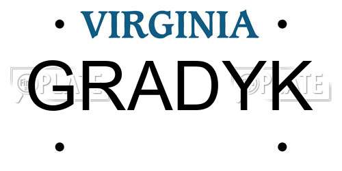 GRADYK Virginia License Plate