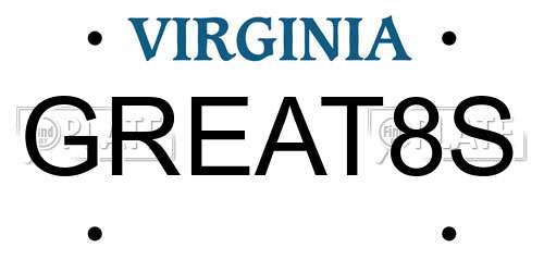 GREAT8S Virginia License Plate