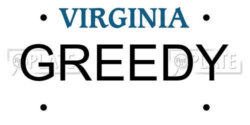 GREEDY Virginia License Plate