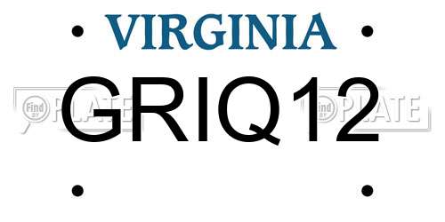 GRIQ12 Virginia License Plate