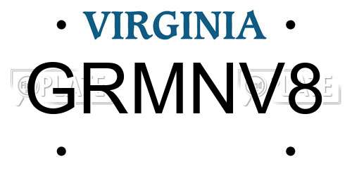 GRMNV8 Virginia License Plate