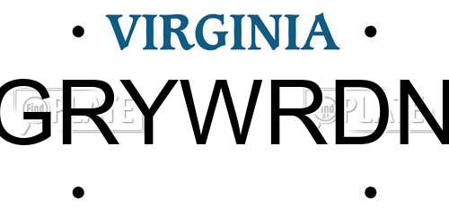 GRYWRDN Virginia License Plate