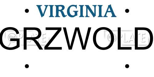 GRZWOLD Virginia License Plate