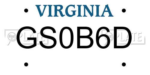 GS0B6D Virginia License Plate