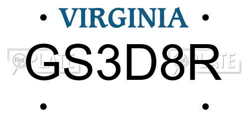 GS3D8R Virginia License Plate