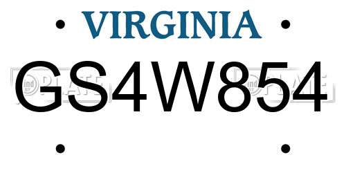 GS4W854 Virginia License Plate