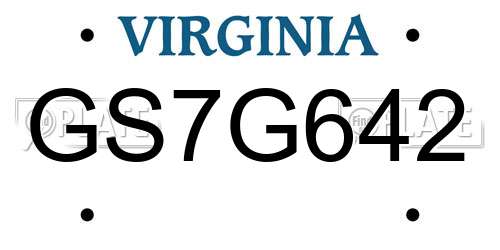 GS7G642 Virginia License Plate