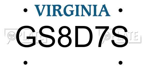 GS8D7S Virginia License Plate