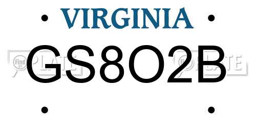 GS8O2B Virginia License Plate