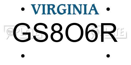 GS8O6R Virginia License Plate
