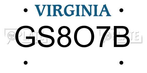 GS8O7B Virginia License Plate