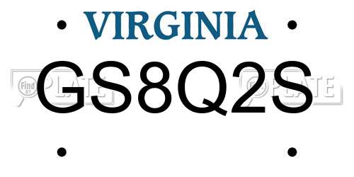 GS8Q2S Virginia License Plate