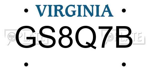 GS8Q7B Virginia License Plate