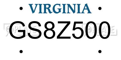 GS8Z500 Virginia License Plate