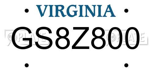 GS8Z800 Virginia License Plate