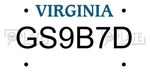 GS9B7D Virginia License Plate