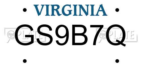 GS9B7Q Virginia License Plate